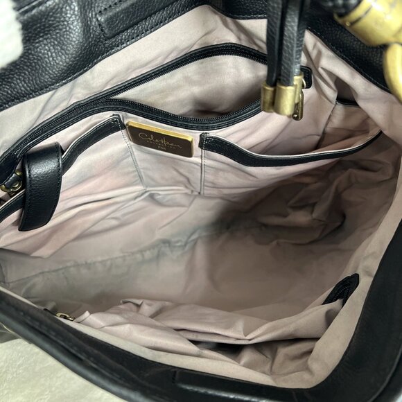 Cole Haan Black Leather Studded Hobo Bag With Brass Hardware & Braided Handle - Picture 6 of 10